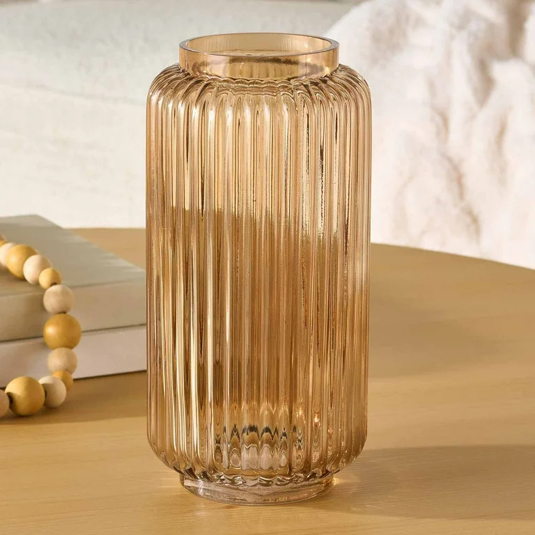 Better Homes & Gardens Ribbed Glass Vase, 10", Champagne | Walmart (US)