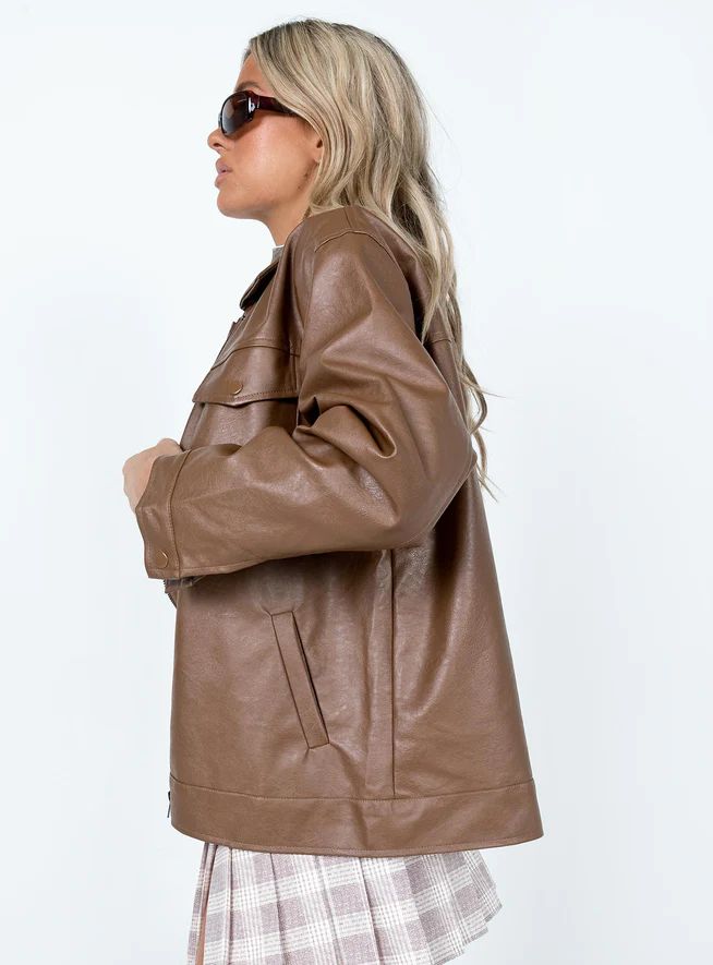 Callie Faux Leather Jacket Brown | Princess Polly US
