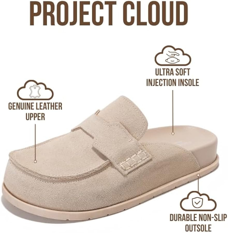 Project Cloud 100% Genuine Leather Womens Clog - Memory Foam Arch Support Non-Slip Sole Mules & C... | Amazon (US)