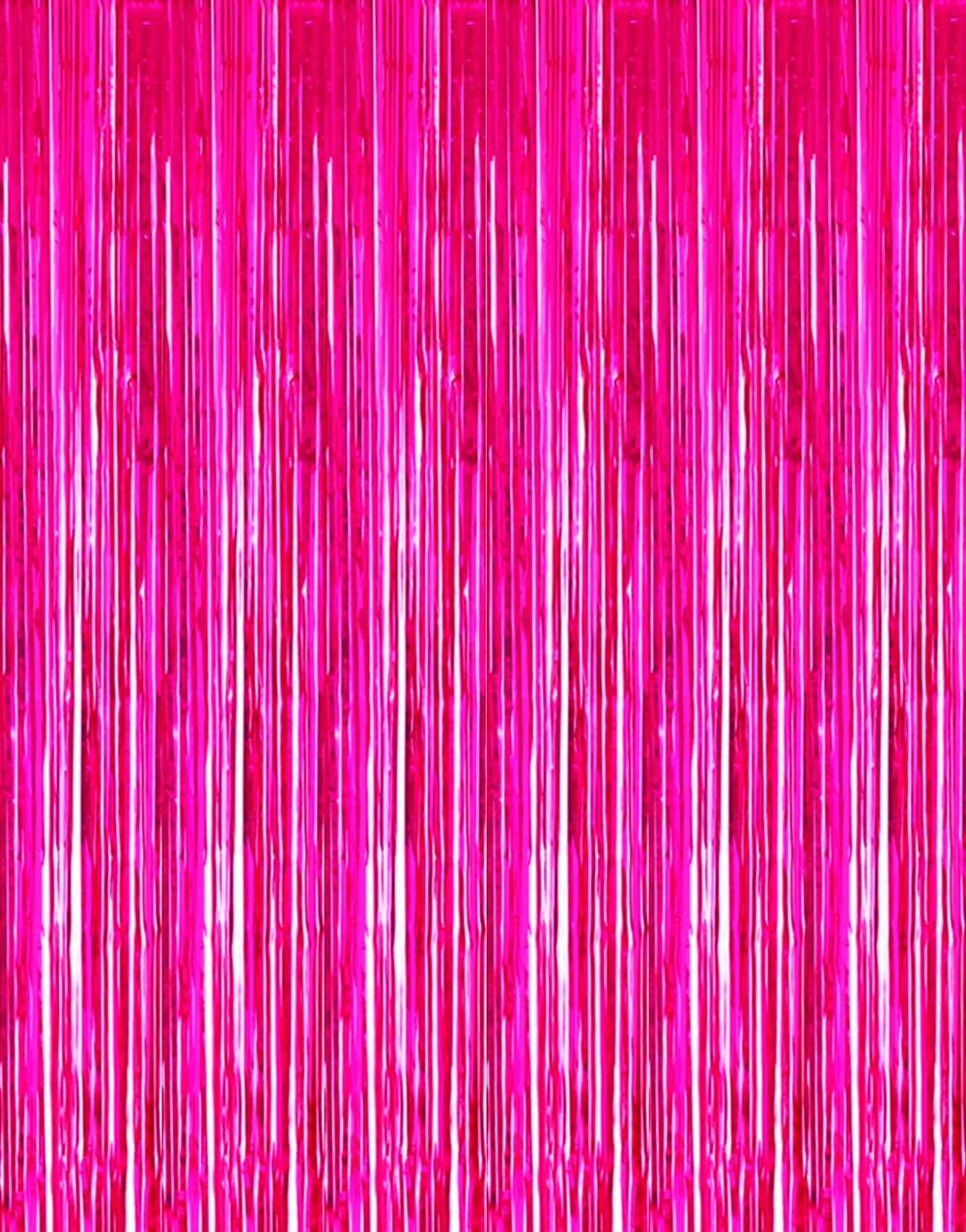 2 Pcs 3.2ft x 8.2ft Shiny Hot Pink Metallic Tinsel Foil Fringe Curtains Photo Booth Backdrop for ... | Amazon (US)