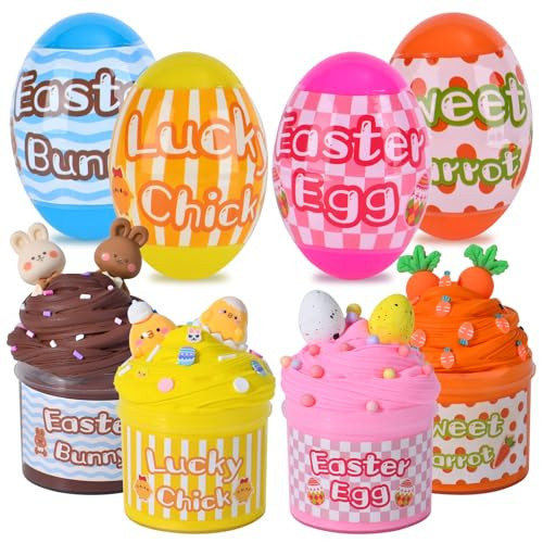 Easter Basket Stuffers for Kids, 4 Pack Prefilled Easter Eggs with Butter Slime and Charm Toys for Eggs Hunt Party Favors Fillers | Amazon (US)