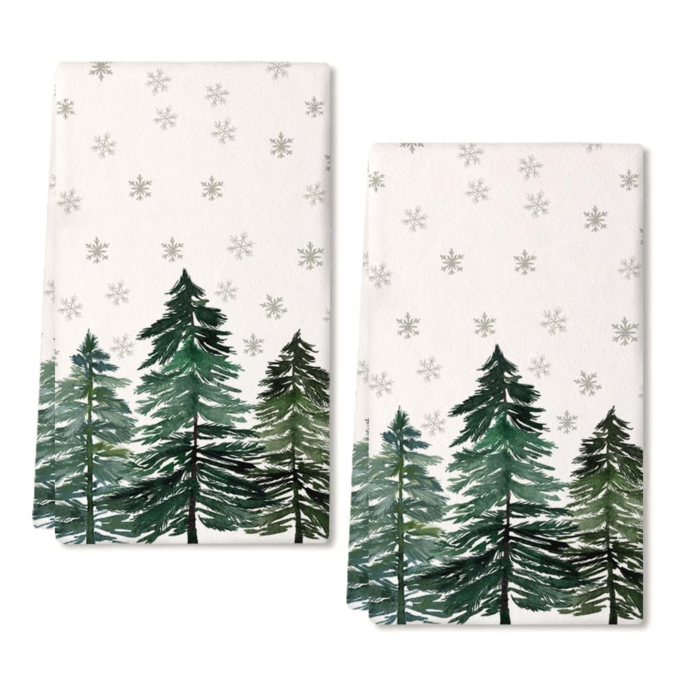 ARKENY Christmas Kitchen Towels Set of 2,Green Xmas Tree Snowflake Dish Towels 18x26 Inch Drying ... | Amazon (US)