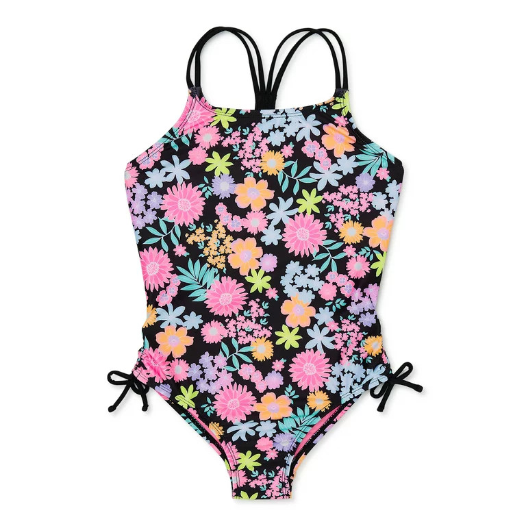 Breaking Waves Girl's Strappy Floral Swimsuit, 1-Piece, Sizes 7-16 | Walmart (US)