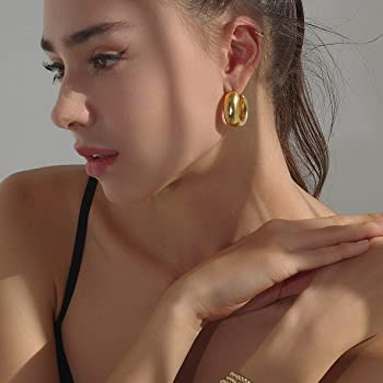 CONRAN KREMIX Thick Gold Chunky Hoop Earrings Lightweight Open Hoops For Women | Amazon (US)