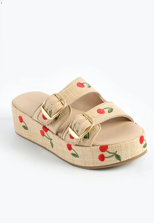 SuperCush Cherry Raffia Flatform Slide Sandal | Maurices