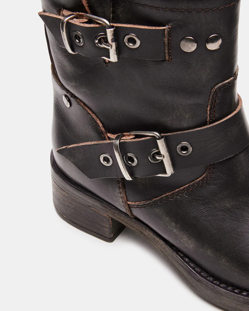 RAMPANT Brown Distressed Moto Boot | Women's Booties | Steve Madden (US)