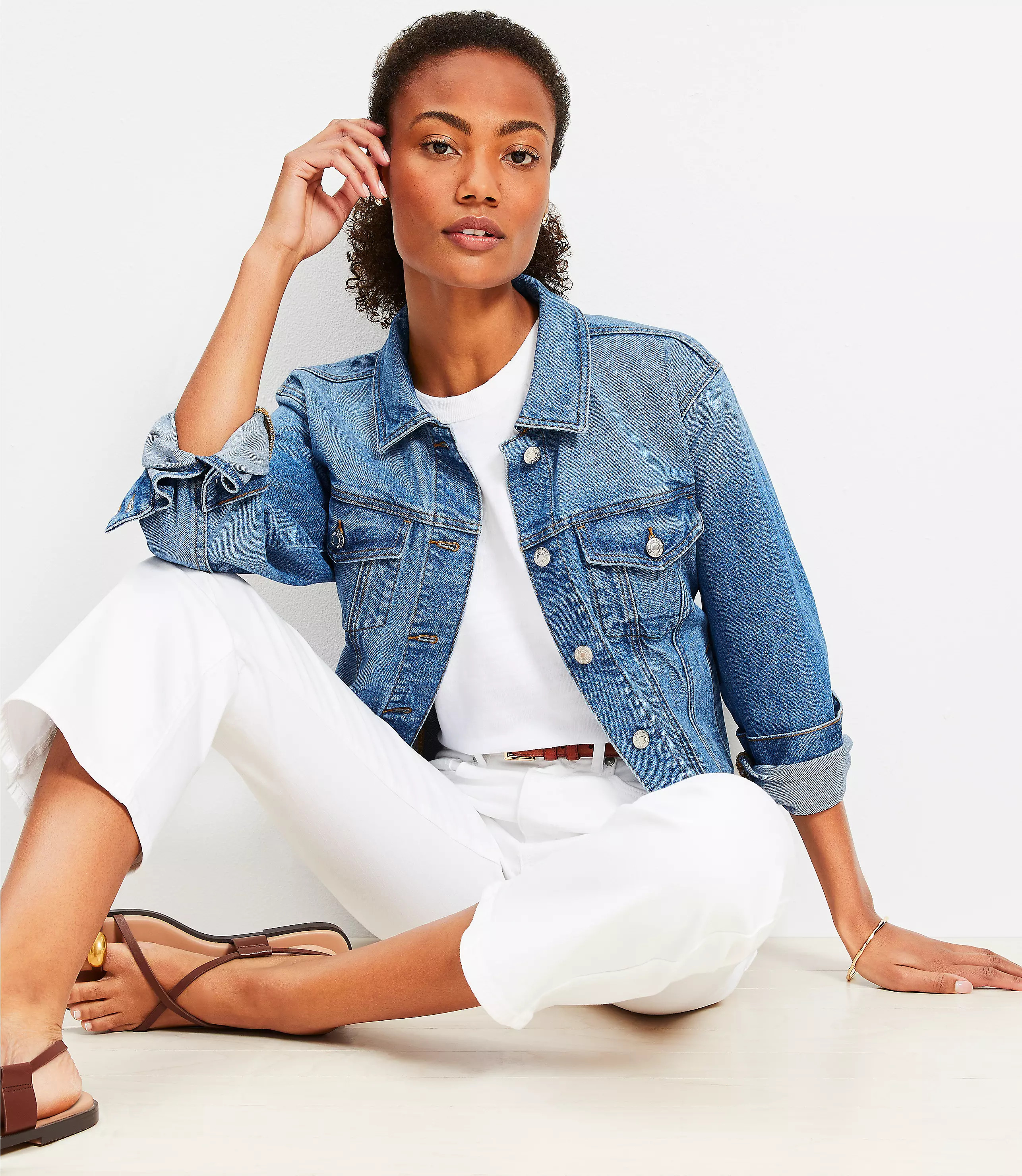 Denim Trucker Jacket in Classic Mid Wash | LOFT