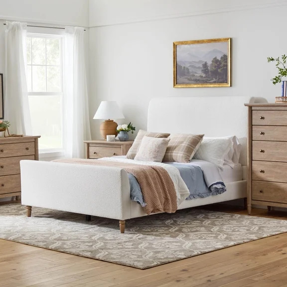 My Texas House Flynn Boucle Platform Bed, Queen, Cream | Walmart (US)