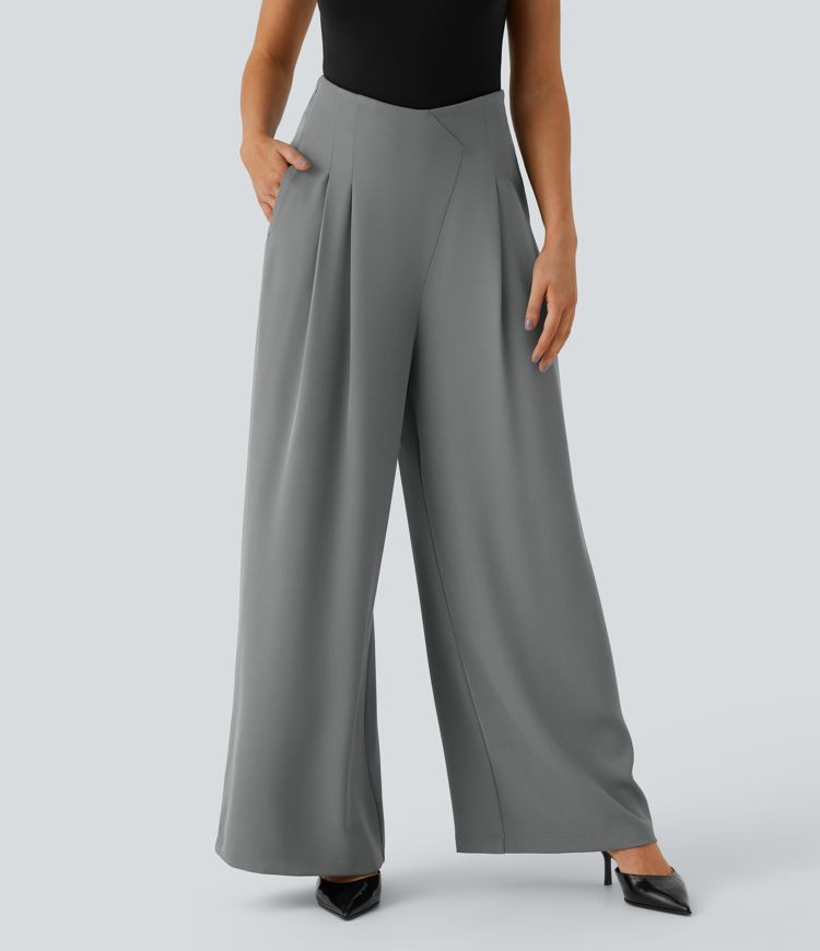 Women’s Super High Waisted Pockets Wide Leg Work Pants - Halara | HALARA