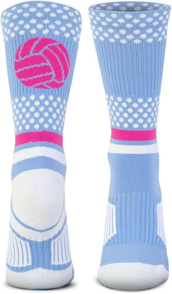 ChalkTalkSPORTS Volleyball Performance Crew Socks - Tropic Neon - Youth & Adult - Light Blue & Pi... | Amazon (US)