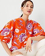 Floral Cotton Blend Pleated Sleeve Popover | Ann Taylor (US)