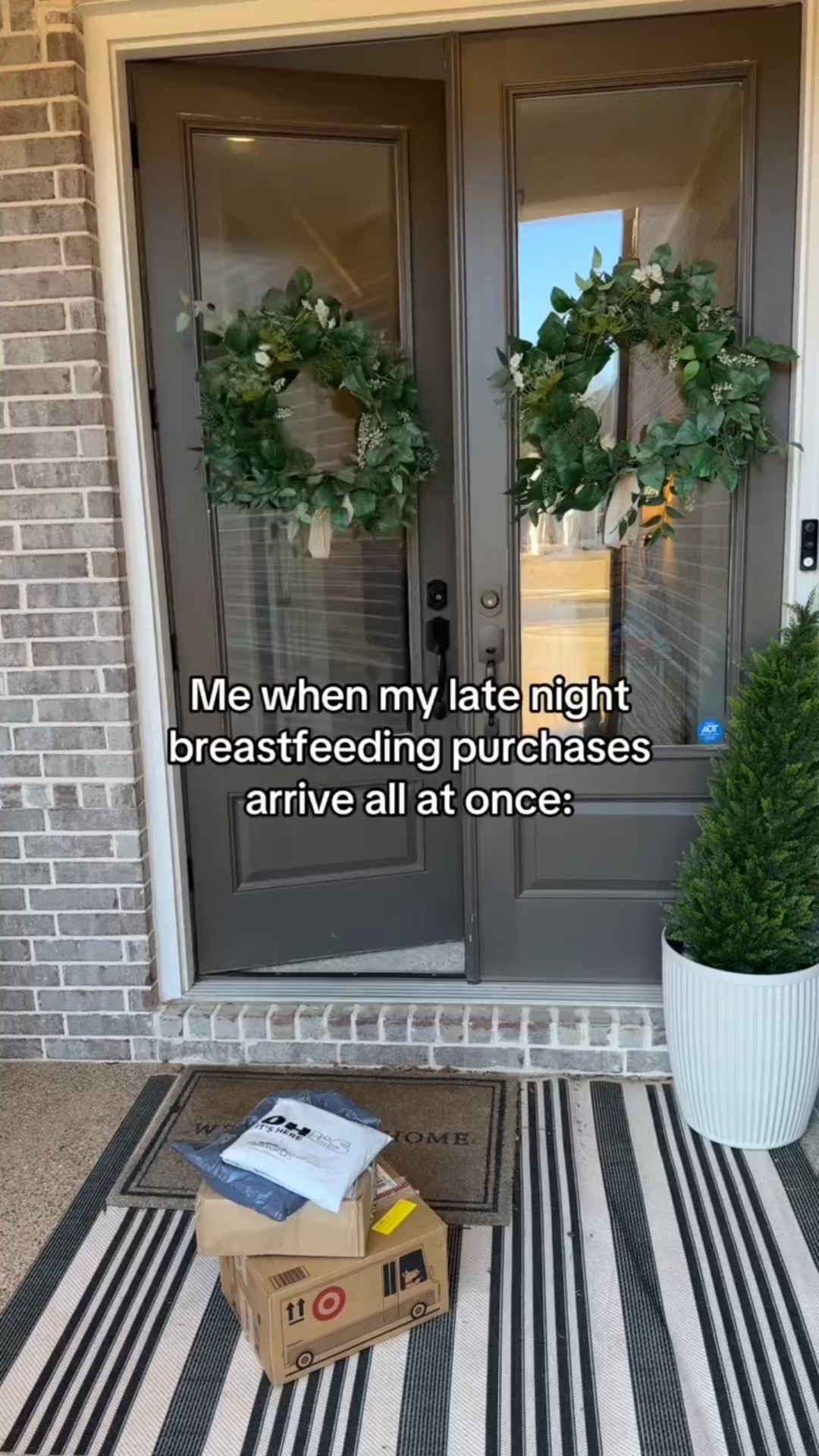 Nothing says I was up with an angry child all night like 17 packages on my front porch (also if you know where this audio is from we can be friends ok) #mom #momsofig #breastfeeding