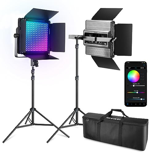 NEEWER 2 Pack RGB1200 LED Video Light with APP/2.4G Control, Key Lighting Kit with Tripod Stands & Bag for Streaming Recording Studio Photography, 60W/22000Lux/1% Min Dimming/360° RGB/CRI97+/TLCI98+ | Amazon (US)