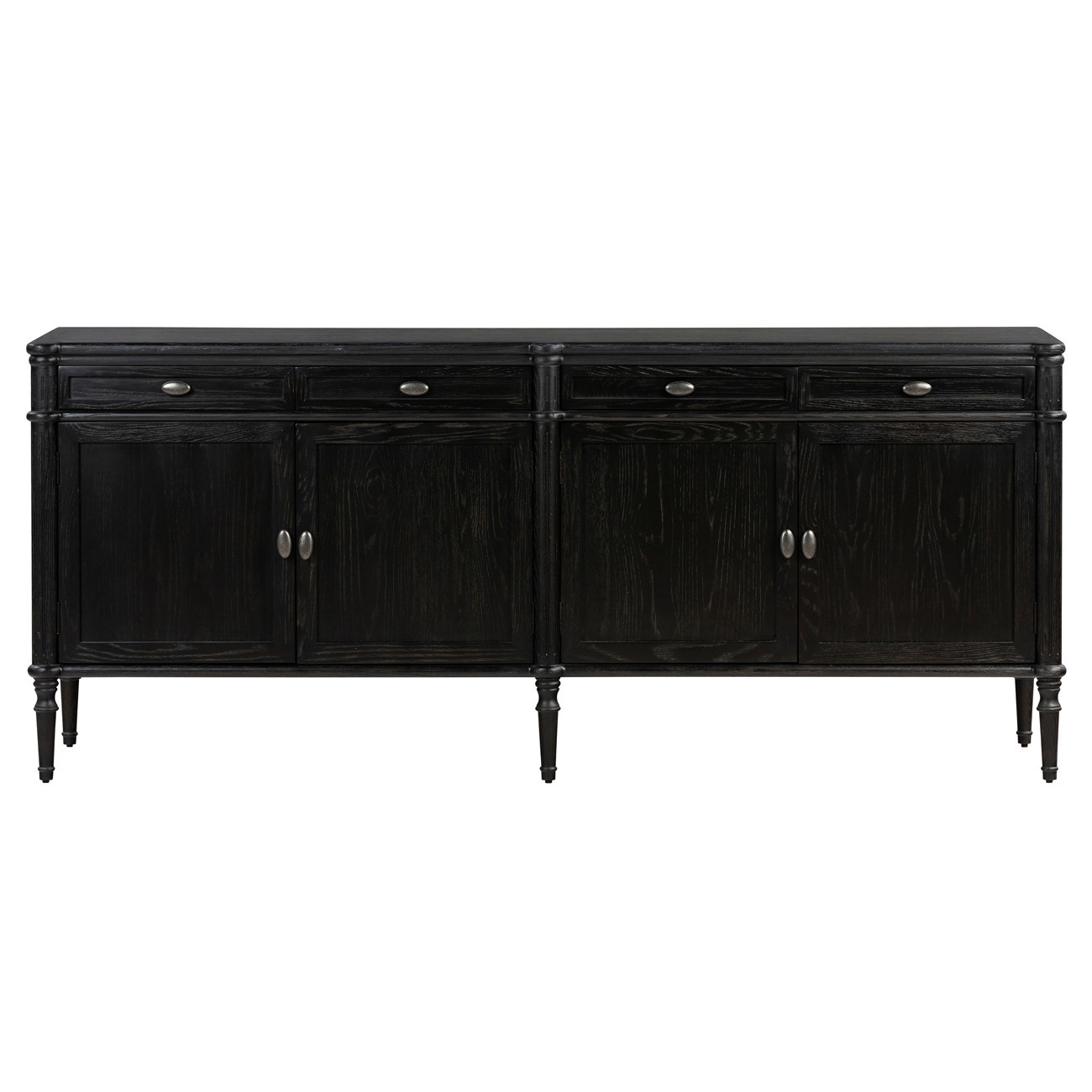 Tacorey Rustic Lodge Black Solid Oak Wood 4 Drawer 4 Door Sideboard | Kathy Kuo Home