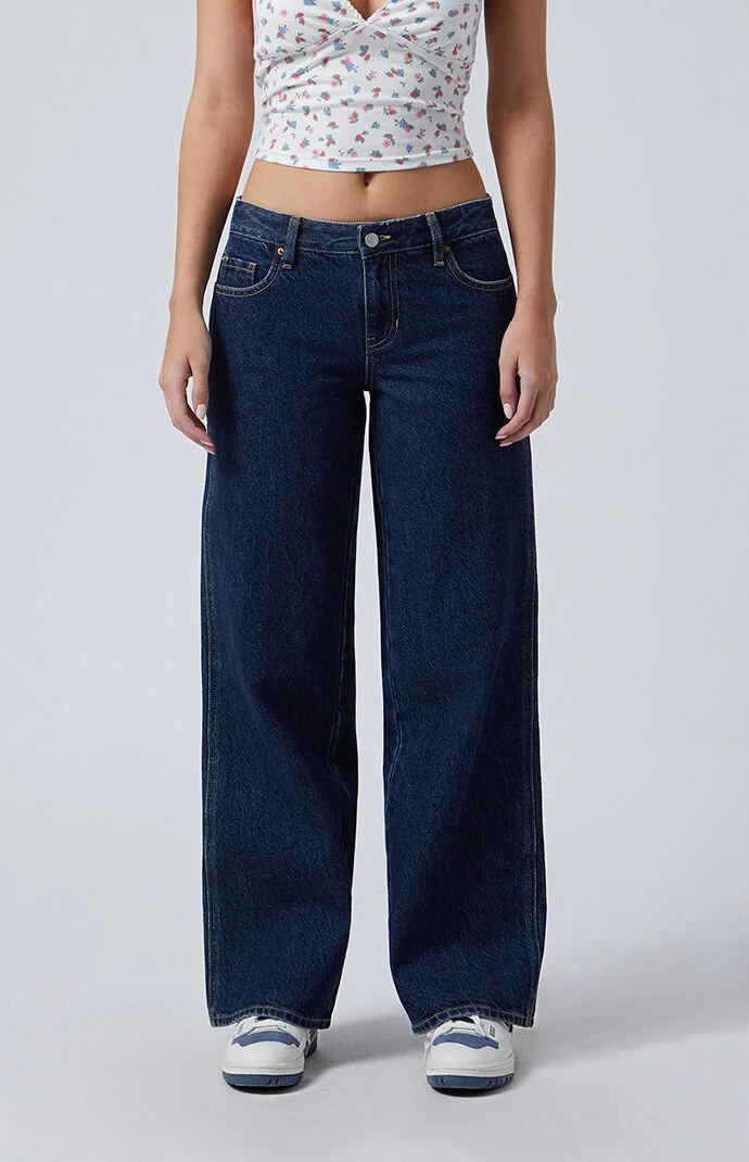 Women's Eco Dark Indigo Low Rise Baggy Jeans in Medium Indigo - Size 26 | PacSun