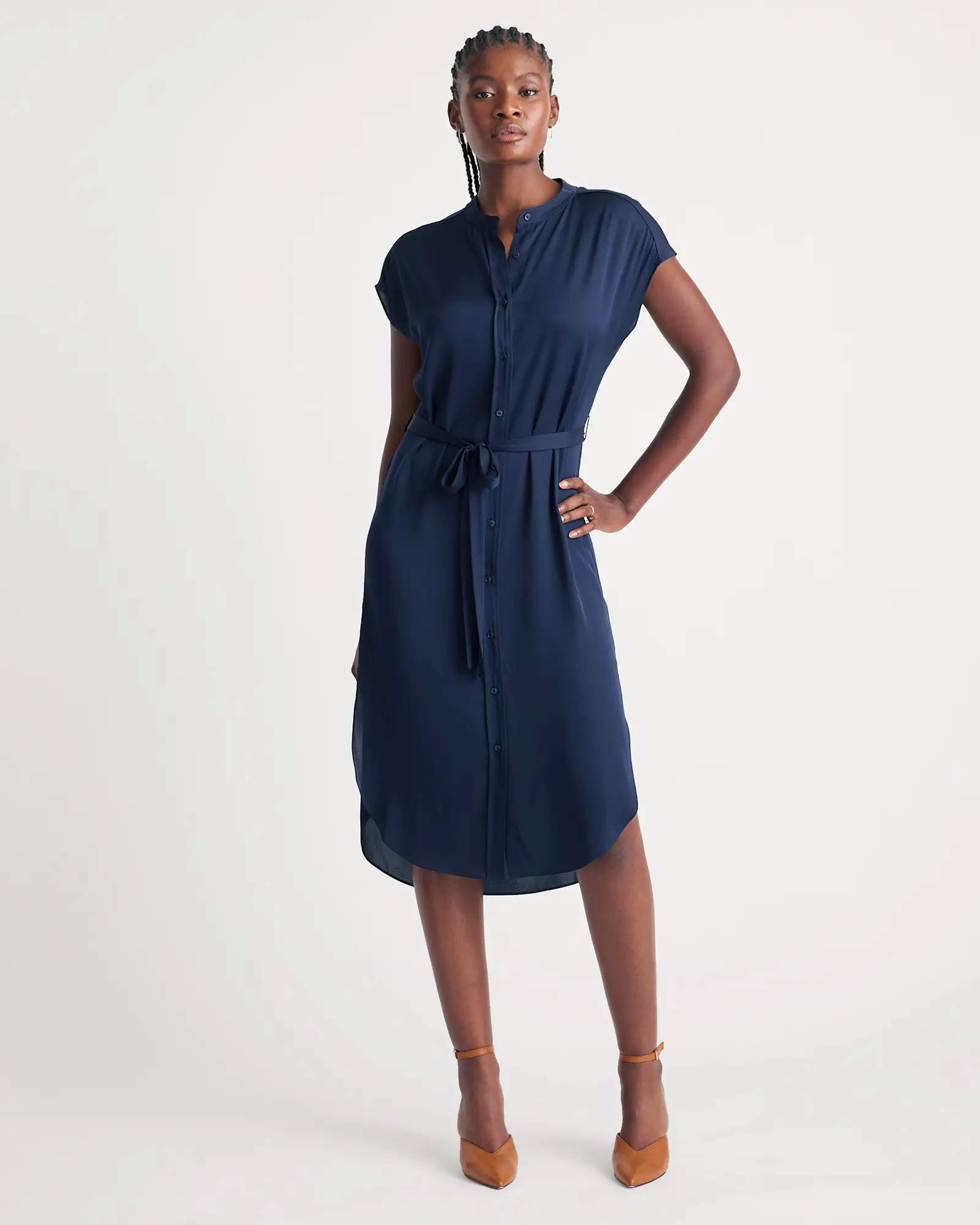 Washable Stretch Silk Midi Shirt Dress | Quince