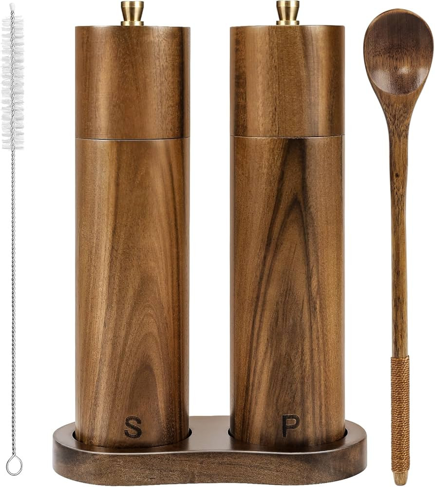 Wooden Salt and Pepper Grinder Set,8 Inch Manual Salt and Pepper Mill, Adjustable Coarseness and ... | Amazon (US)