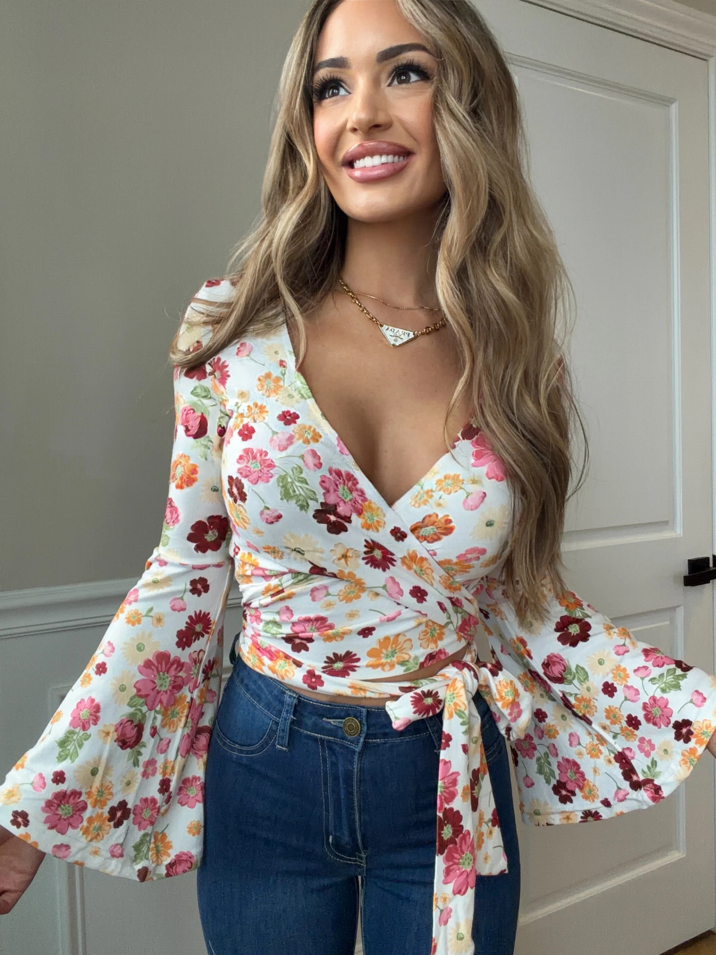 Woodstock Floral Bell Sleeve Wrap Top - ALL COLORS | Willow Boutique
