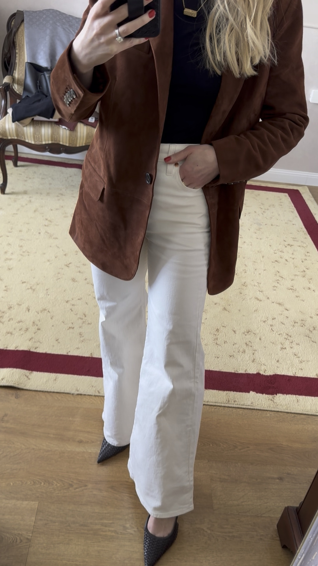 Suede blazer spring outfit with white jeans, Levi’s ribcage flare jeans (under $100), white denim, spring work wear 

#LTKFindsUnder100 #LTKWatchNow #LTKWorkwear