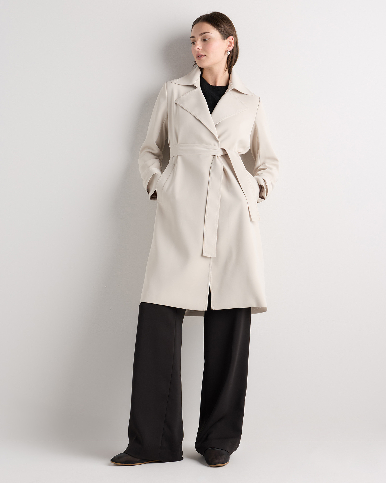 Quince | Women's Stretch Crepe Trench Coat in Sand, Size XL, Recycled Polyester | Quince
