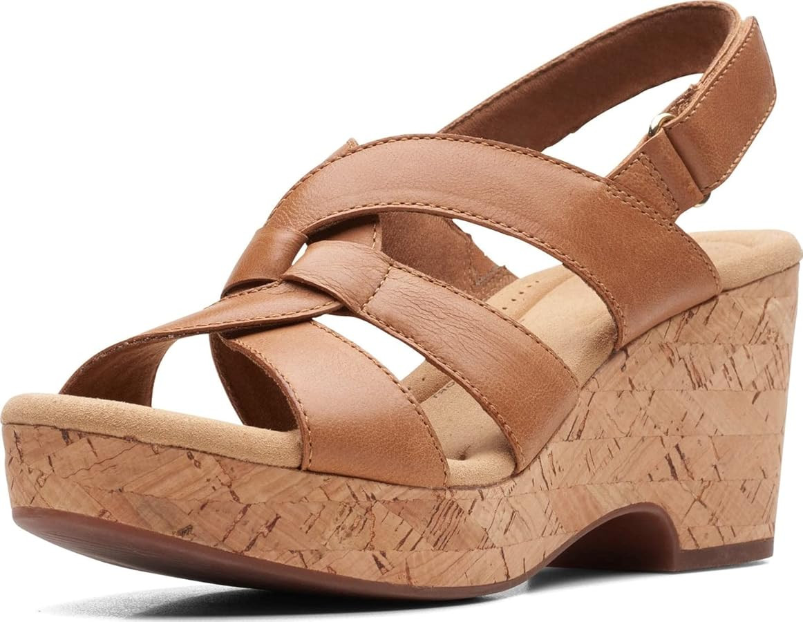 Amazon.com | Clarks Giselle Beach Wedge Sandal, Tan Leather, 10 Medium | Platforms & Wedges | Amazon (US)