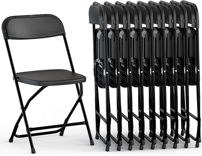 10 Pack Foldable Plastic Chair | Folding & Stackable | 350 lbs Capacity Steel Frame Seats for Indoor Outdoor | Commercial Use Events Wedding Party Bulk Picnic Kitchen Dining - Black | Amazon (US)