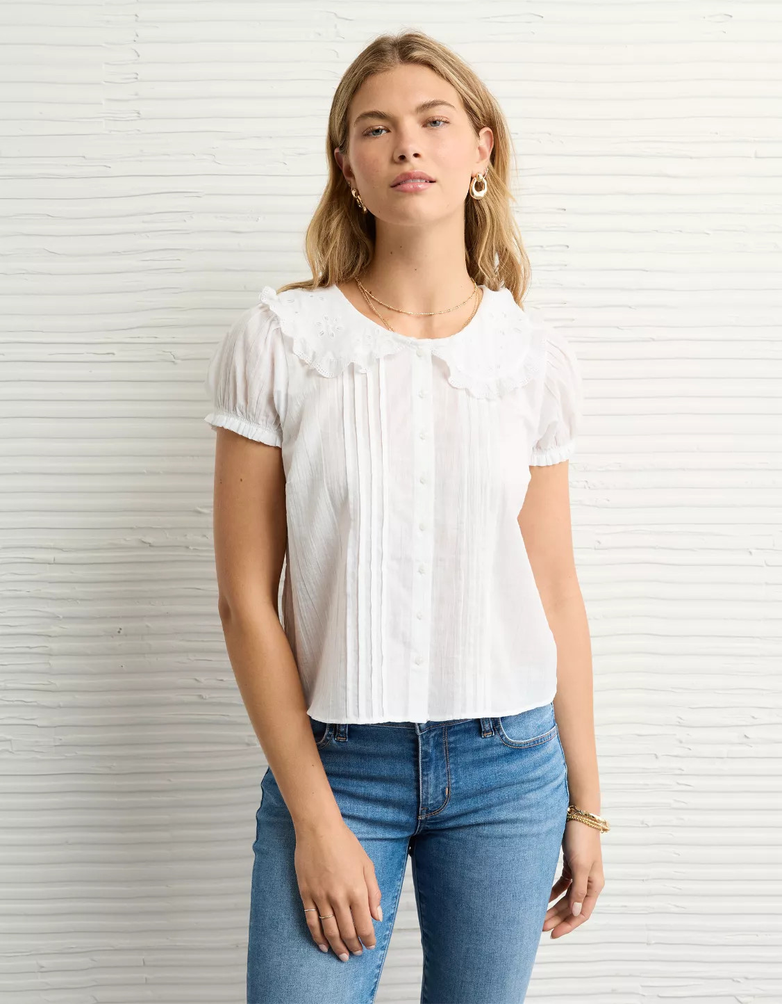 AE x The Summer I Turned Pretty Collared Puff Sleeve Blouse | American Eagle Outfitters (US & CA)