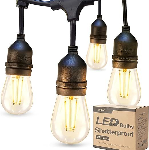 addlon LED Outdoor String Lights 48FT with 2W Dimmable Edison Vintage Shatterproof Bulbs and Comm... | Amazon (US)