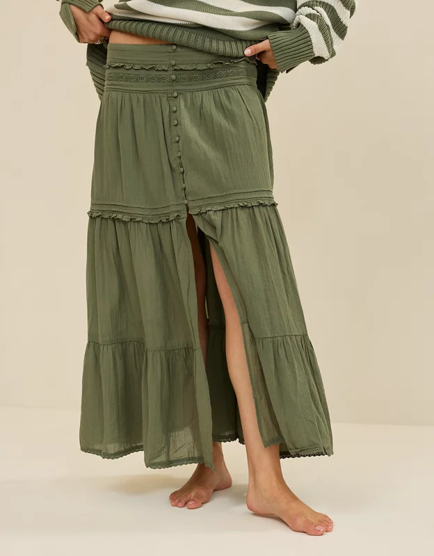 Aerie Boho Button Maxi Skirt | American Eagle Outfitters (US & CA)