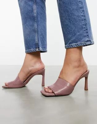 ASOS DESIGN Hattie mid-heeled mule sandals in blush lizard | ASOS (Global)
