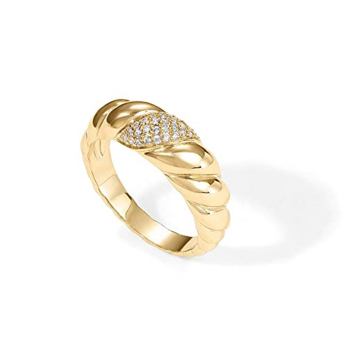 PAVOI 14K Yellow Gold Plated Cubic Zirconia Croissant Twisted Braided Ring - Chunky CZ Signet Ring - Size 5 | Amazon (US)