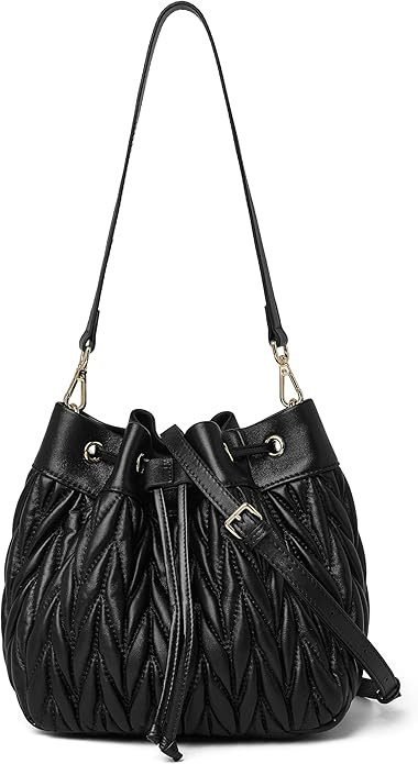 DORIS&JACKY Lambskin Drawstring Bucket Purse For Women Designer Leather Quilted Shoulder Handbags... | Amazon (US)