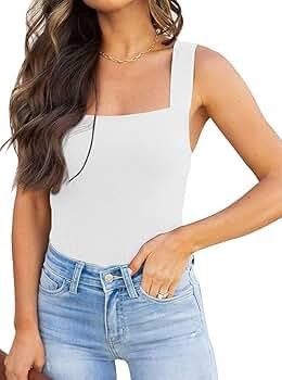 REORIA Womens Sexy Square Neck Sleeveless Tank Tops Bodysuits Clubwear | Amazon (US)