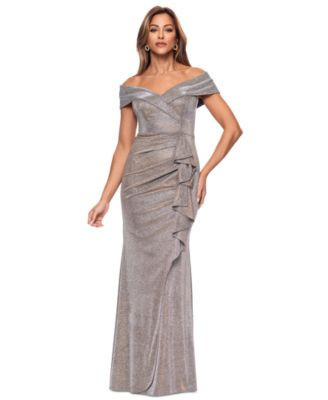 Xscape Womens Off The Shoulder Ruffled Glitter Gown | Macy's