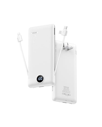 VRURC 3-in-1 Portable Charger, Built-in Cord & Foldable Wall AC Plug-White | Amazon (US)
