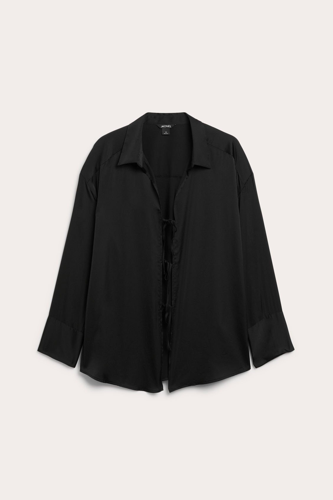 Tie-detail relaxed satin shirt - Black | Monki