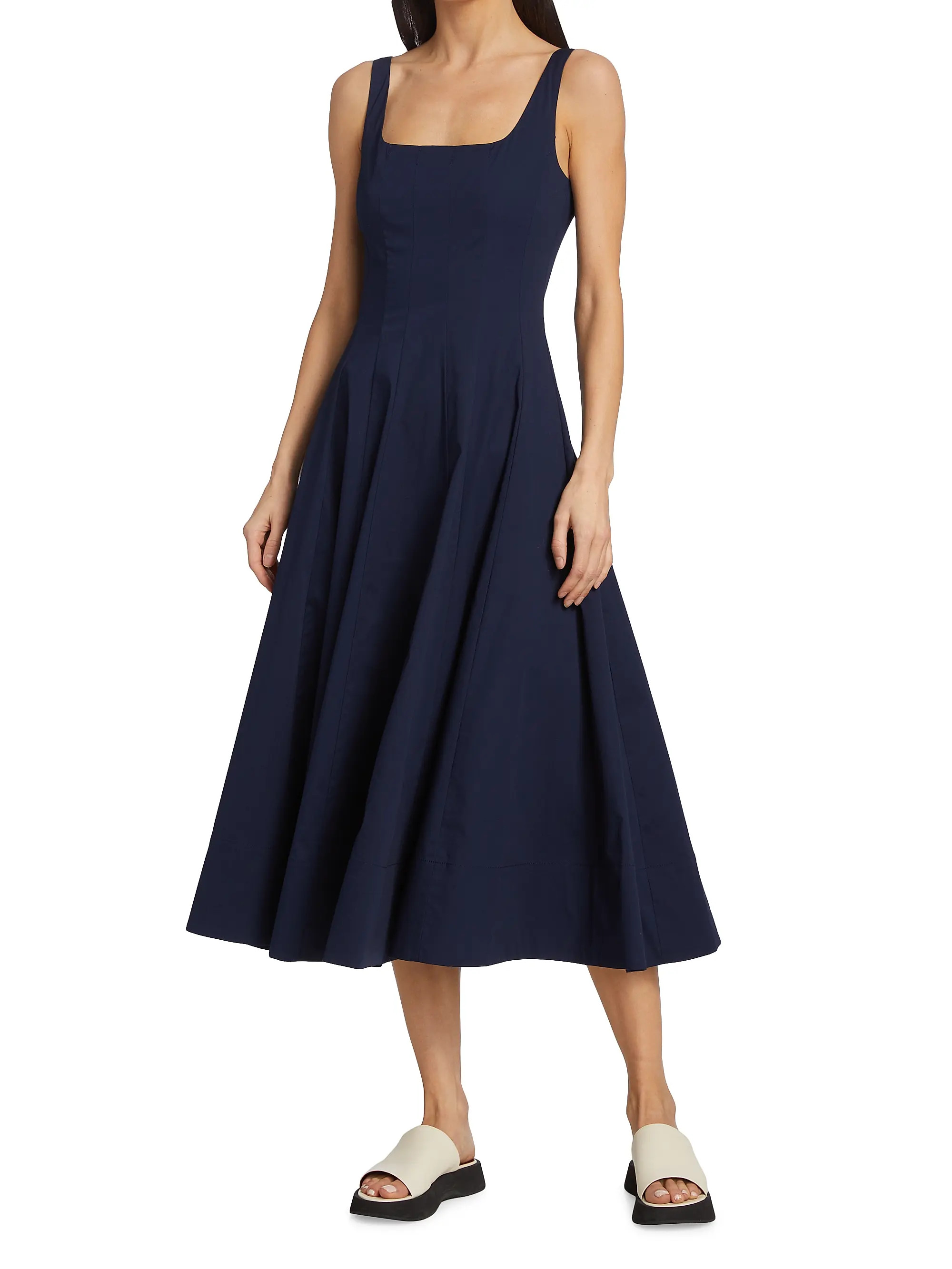 Shop Staud Wells Cotton Poplin A-Line Midi-Dress | Saks Fifth Avenue | Saks Fifth Avenue