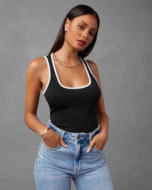 Patriana Ribbed Crop Tank - Black/White | VICI Collection