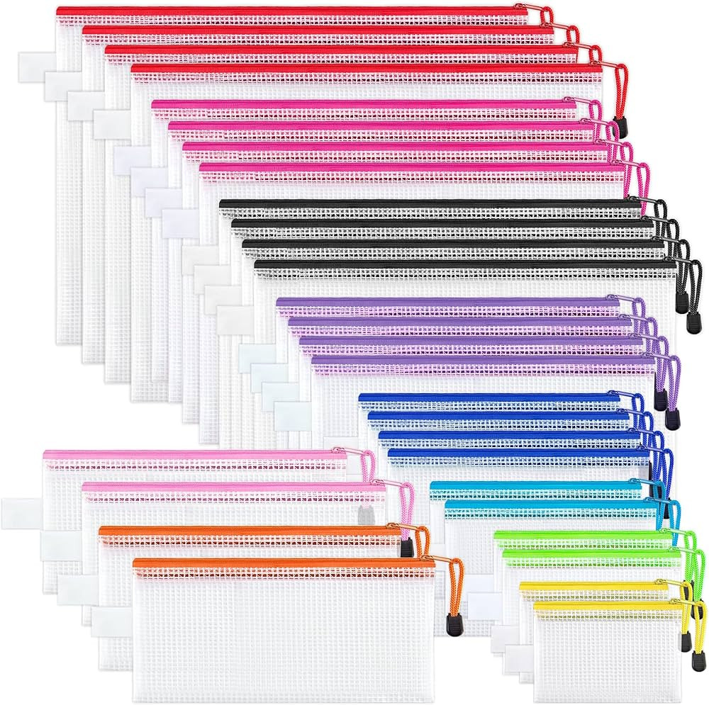 JARLINK 30 Pack 8 Sizes Zipper Mesh Pouch, 10 Colors, Waterproof, PVC Material, Ideal for Office,... | Amazon (US)