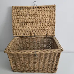 vintage basket with lid & wood bottom | Etsy (US)