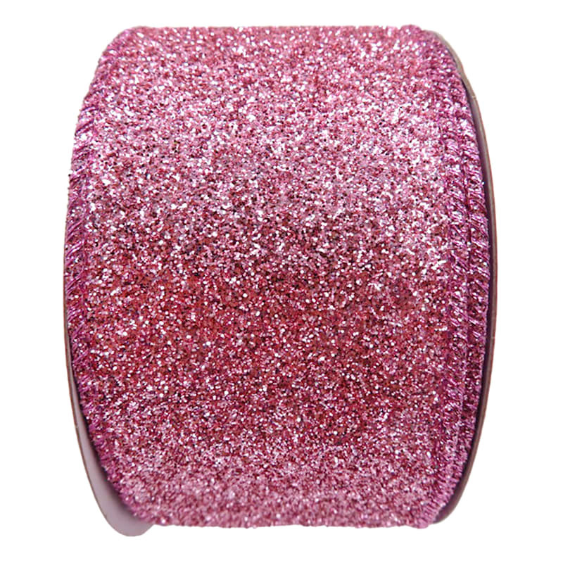 2.5" Pink Glittered Ribbon, 10yd | At Home