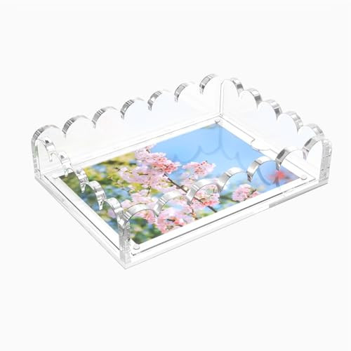 LUGUNU Scalloped Acrylic Tray with Magnetic Mat – Customizable for Photos, Artwork, or Messages, 5x7in, Non-Slip Base, Thick Transparent Acrylic Tray for Home Decor, Office, Gift for Women | Amazon (US)