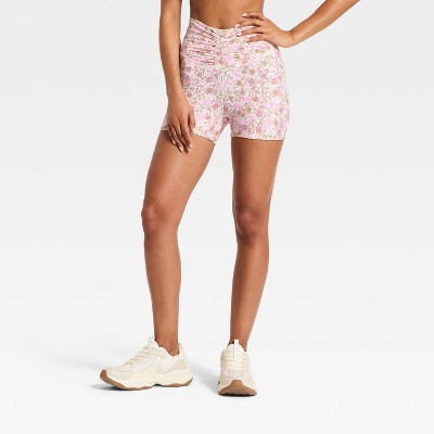 Women's Cinched Waistband Bike Shorts 3" - JoyLab™ Pink Floral M | Target