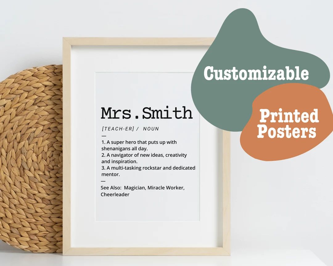 Teacher Gift, Customized Teacher Definition Wall Art Print, Personalized Teacher Gift, Teacher Ch... | Etsy (US)