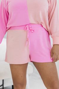 To The Moon And Back Pink Splice Colorblock Pajama Shorts | Pink Lily