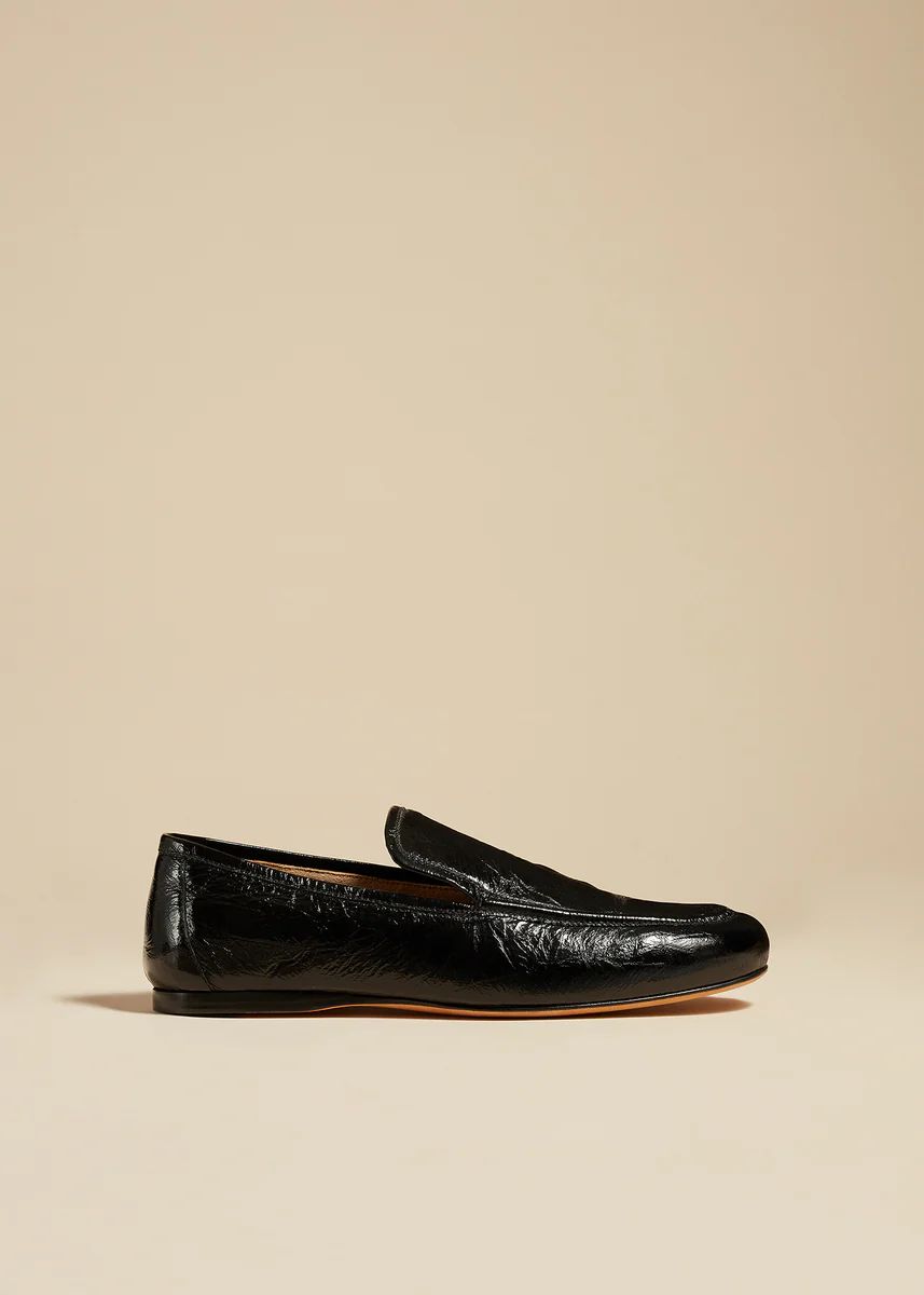 The Alessia Loafer in Black Crinkled Leather | Khaite