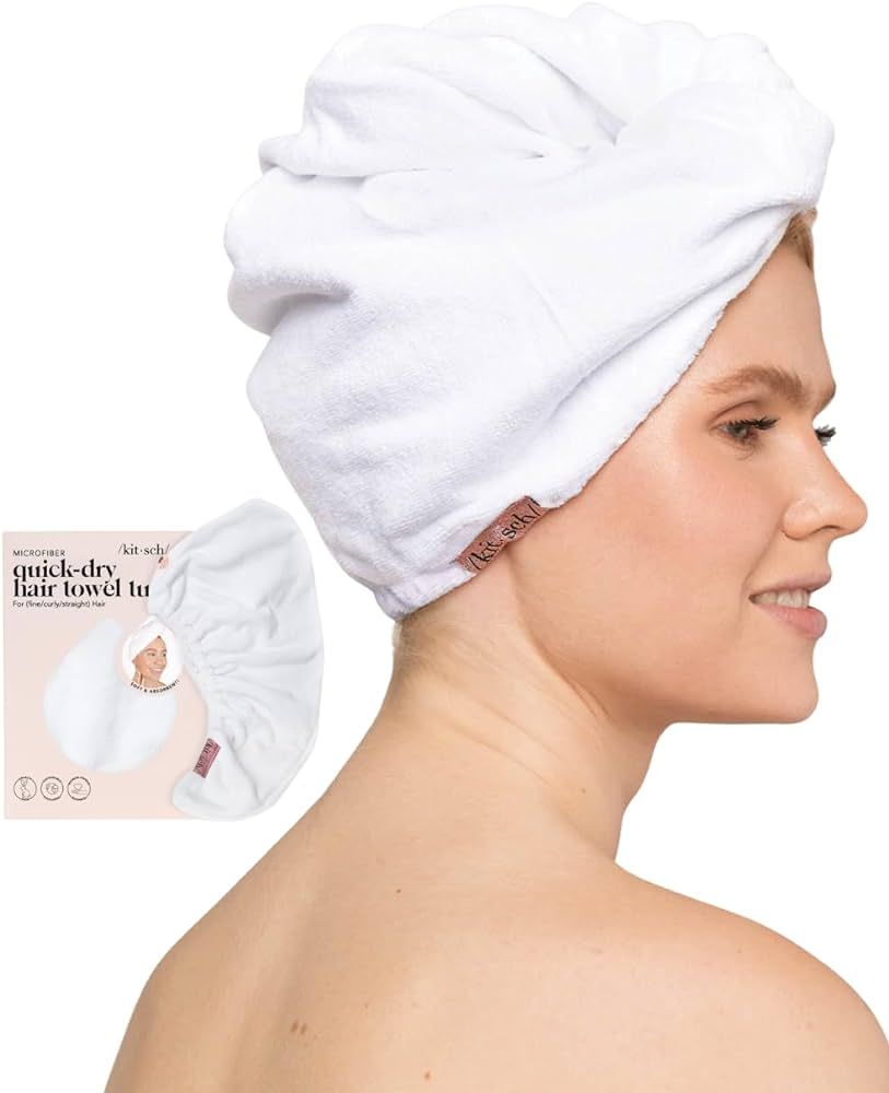 Kitsch Microfiber Hair Towel Wrap - Quick Dry Curly Hair Wraps for Women Wet Hair | Microfiber To... | Amazon (US)