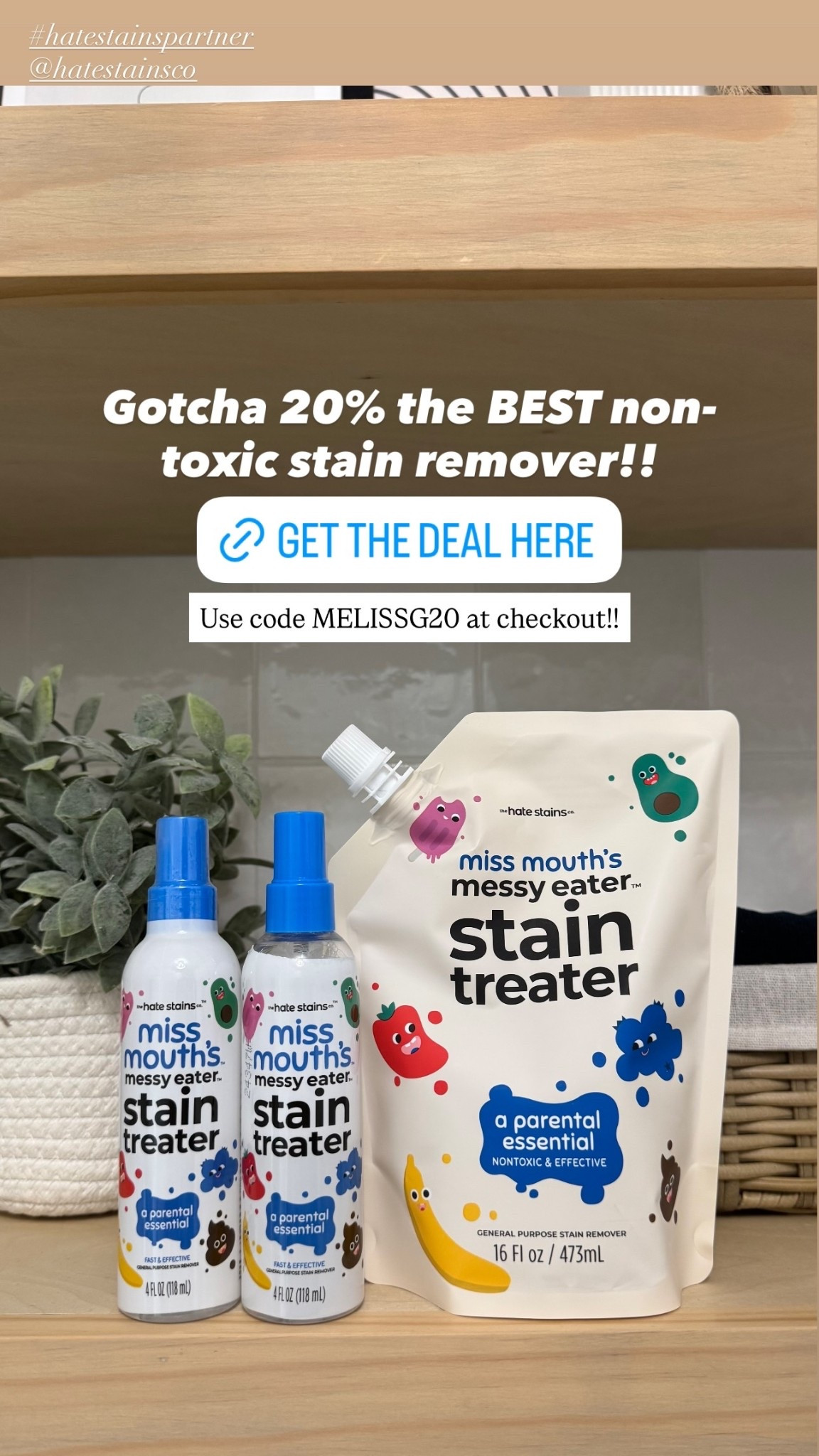 Gotcha 20% the BEST non-toxic stain remover!! Use code MELISSG20 at checkout!! #hatestainspartner
@hatestainsco