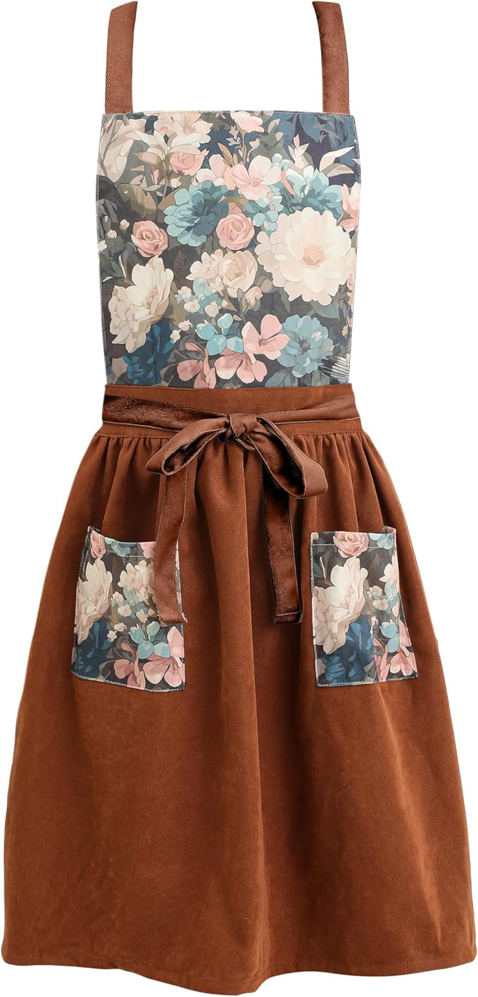 Amazon.com: FOTVEFLEIR Vintage Cute Apron Dress for Women with Pockets, Adjustable Cross Back Pin... | Amazon (US)