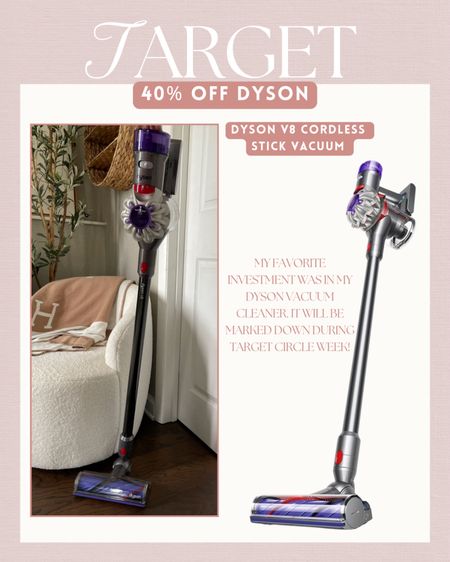 Dyson V8 Cordless Stick Vacuum on sale during Target 🎯 Circle Week! My favorite investment for living with two long hair pets! 🐾 

#LTKSummerSales #LTKHome #LTKSaleAlert